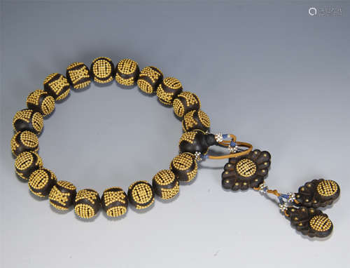 CHINESE GILT SILVER AGALWOOD BEAD BUDDHIST BRACELET