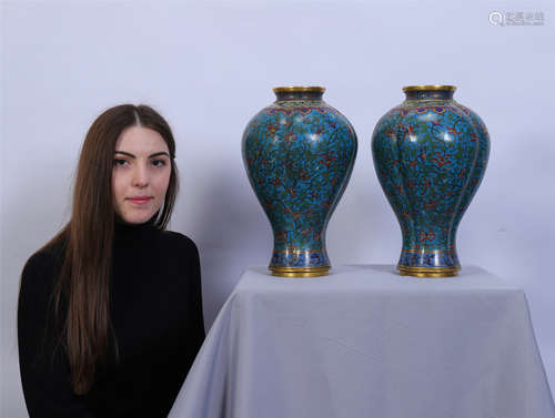 PAIR OF CHINESE CLOISONNE FLOWER VASES