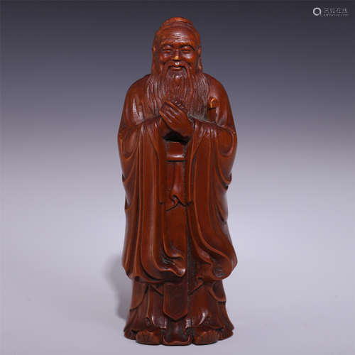 CHINESE BOXWOOD STANDING WISE MAN FIGURE