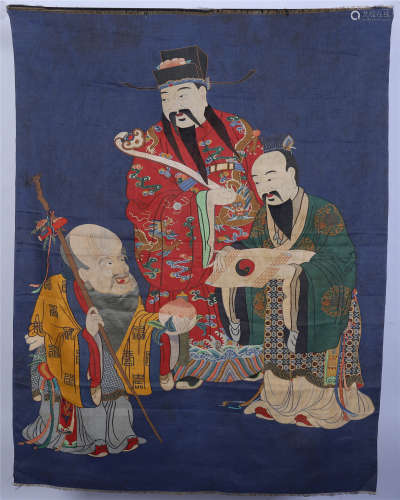 CHINESE KESI EMBROIDERY TAPESTRY OF THREE GODS