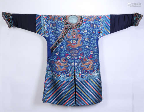 CHINESE BLUE EMBROIDERY DRAGON IMPERIAL ROBE