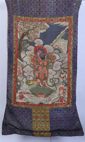 TIBETAN KESI EMBROIDERY THANGKA OF BUDDHA GUADARIN