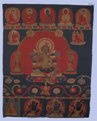 TIBETAN KESI EMBROIDERY THANGKA OF SEATED BUDDHA