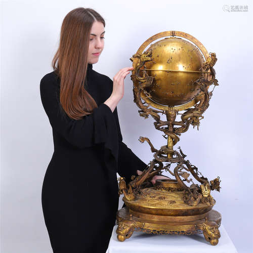 CHINESE GILT BRONZE EIGHT DRAGON ARMILLARY SPHERE