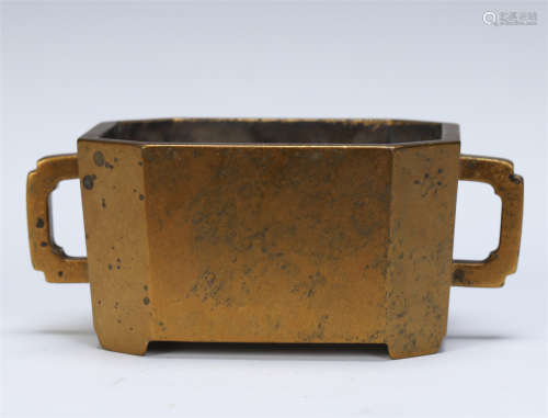 CHINESE GOLD COVERED BRONZE SQUARE CENSER