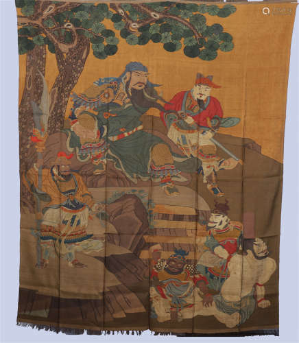 CHINESE KESI EMBROIDERY TAPESTRY OF SEATED WARRIORS