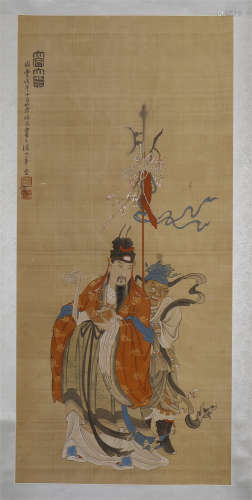 CHINESE SCROLL PAINTING OF TWO WARRIORS