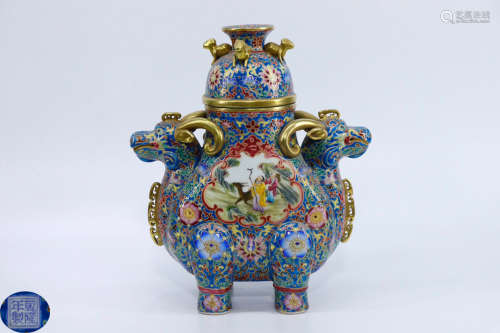 A CLOISONNE CASTED WRAPPED LOTUS PATTERN ZUN VASE