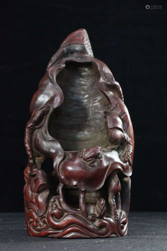 AN OLD BAMBOO CARVED BUDDHA HOLDER