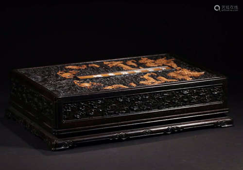 A JIAQING MARK ZITAN WOOD BOX EMBEDED HUANGYANG WOOD DRAGON PATTERN