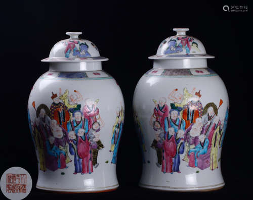 PAIR FAMILLE-ROSE LUOHAN PATTERN JARS