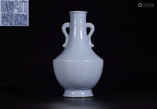 A KANGXI MARK WHITE GLAZE EAR VASE