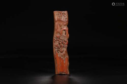 A BAMBOO CARVED PLUM PATTERN ARM RESTING