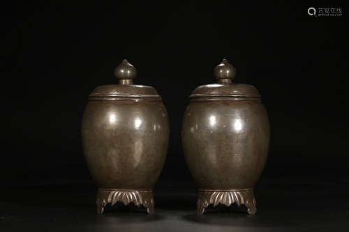 A PAIR OF TIN TEA JARS WITH MARK