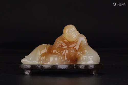 A MILE BUDDHA HETIAN JADE WITH BASE