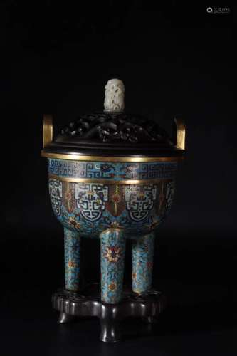 A CLOISONNE ENAMEL TRIPOD CENSER