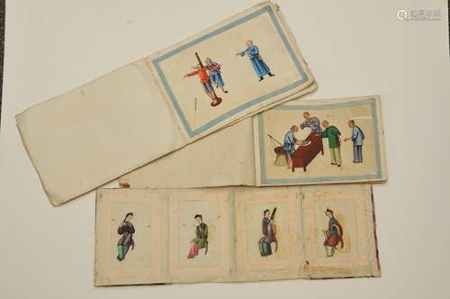 Three albums of pith paper paintings. China. 19th century. Approx. 30 paintings. Tears, stains, foxing and toning.