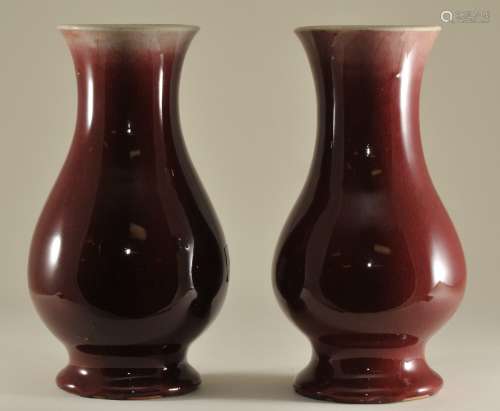 Pair of porcelain vases. China. Late 19th century to early 20th century. Tsun form. Sang de boeuf glaze. 8