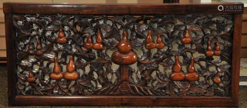 19th/20th C. Chinese carved hardwood mirror back plaque with fruit and branch decoration. 39