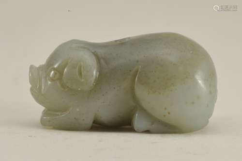 Jade pendant. China. 20th century. Grey green colour. Carved in the form of a pig. 1-3/4