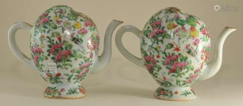Pair of porcelain Cadogan pots. China. 19th century. Peach form with Rose Medallion decoration. 6-1/2
