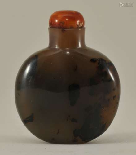 Shadow agate snuff bottle. Flattened round form. 2