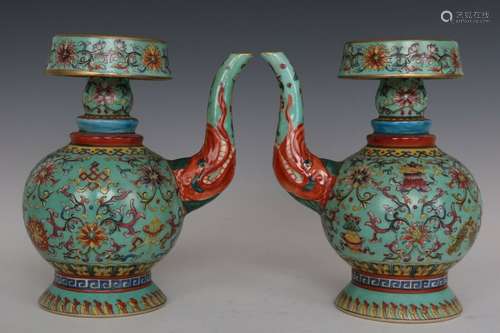 A Pair of Famille Rose Porcelain Vases