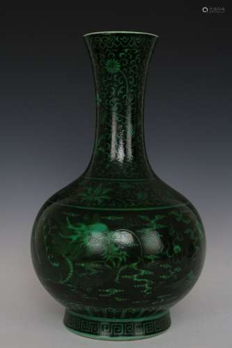 A Black Glaze and Green Porcelain Vase