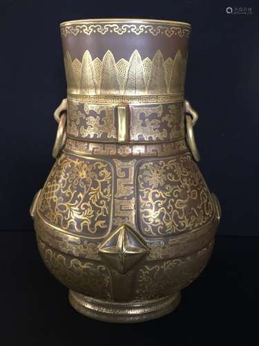 A Teadust Glaze and Gilt-Decorated Porcelain Vase