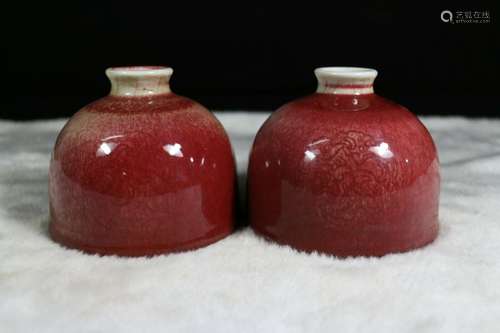 A Pair of Peachbloom-Glazed Porcelain Waterpots