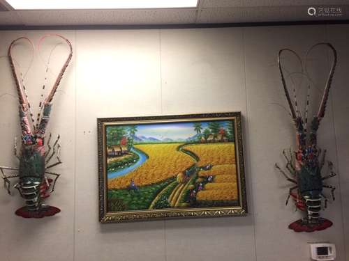 An Oil Paint of Rice Crop Cultivation Scenery