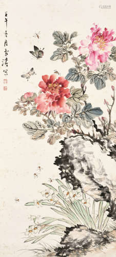 王雪涛（1903～1982） 花蝶 立轴 设色纸本