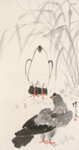 吴作人（1908～1997） 双鸽 立轴 设色纸本