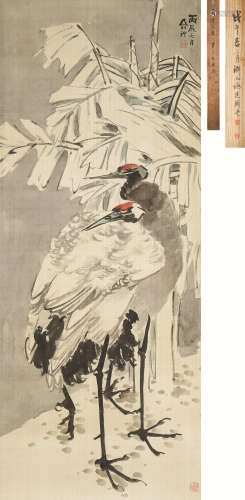 俞礼（1862～1922） 寒蕉鹤寿图 立轴 设色绢本