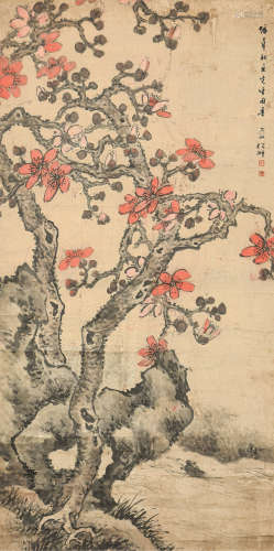 何翀（1807～1883） 海棠 立轴 设色纸本