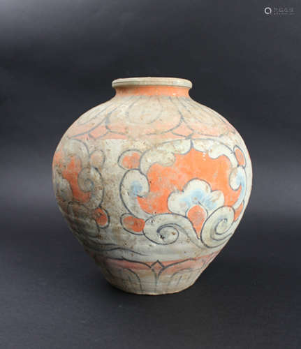 A COLORED PAINTED CLAY POT