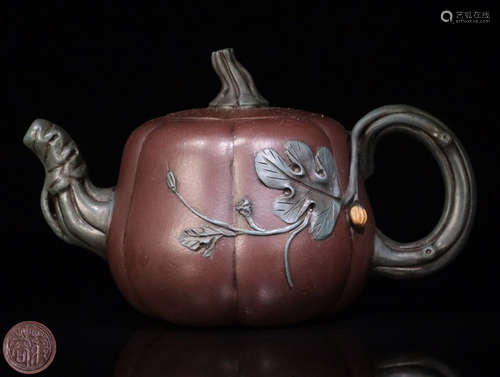 A PUMPKIN SHAPE ZISHA TEAPOT