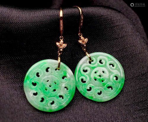 A PAIR OF ICE JADEITE EARRINGS WITH 18K GOLD