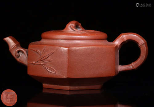 A HEXAGONAL ZISHA TEAPOT WITH MARKING