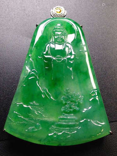 A JADEITE PENDANT OF GUANYIN