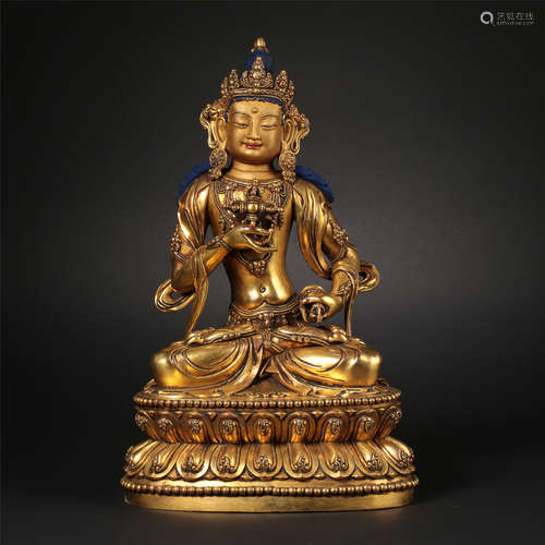 CHINESE GILT BRONZE SEATED BUDDHA