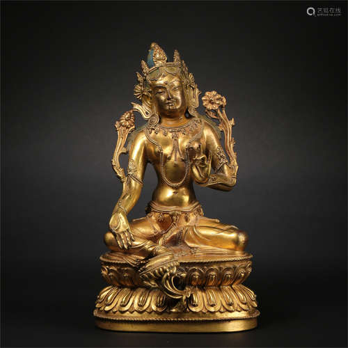 TIBETAN GILT BRONZE SEATED BUDDHA