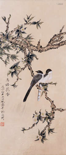 CHINESE SCROLL PAINTING OF BIRD ON TREE