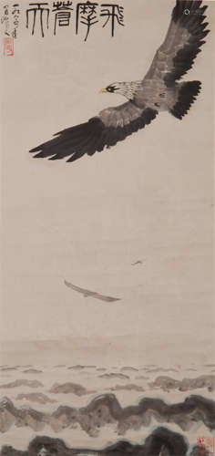 CHINESE SCROLL PAINTING OF EAGLE IN SKY