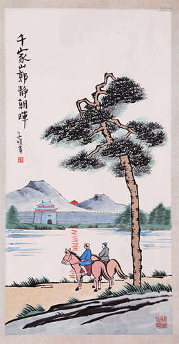 CHINESE SCROLL PAINTING OF HORSEMAN BY RIVER