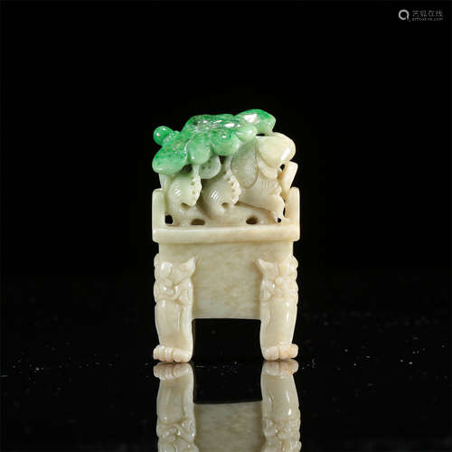 CHINESE JADEITE FLOWER IN CENSER TABLE ITEM