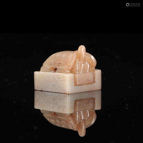 TWO CHINESE WHITE JADE TURTLE SEALS