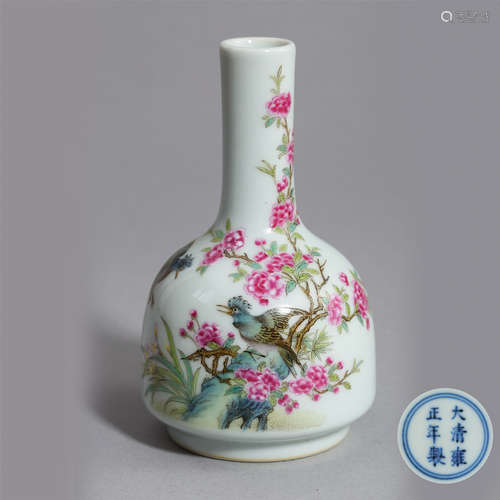 CHINESE PORCELAIN FAMILLE ROSE BRID AND FLOWER  BELL SHAPED VASE