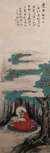 CHINESE SCROLL PAINTING OF LOHAN IN MOUNTAIN