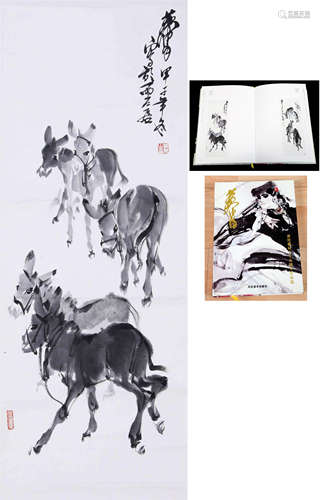 CHINESE SCROLL PAINTING OF DONKEY WITH PUBLICATION